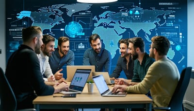 Software development and consulting team collaborating on innovative solutions Software development and consulting team collaborating on innovative solutions