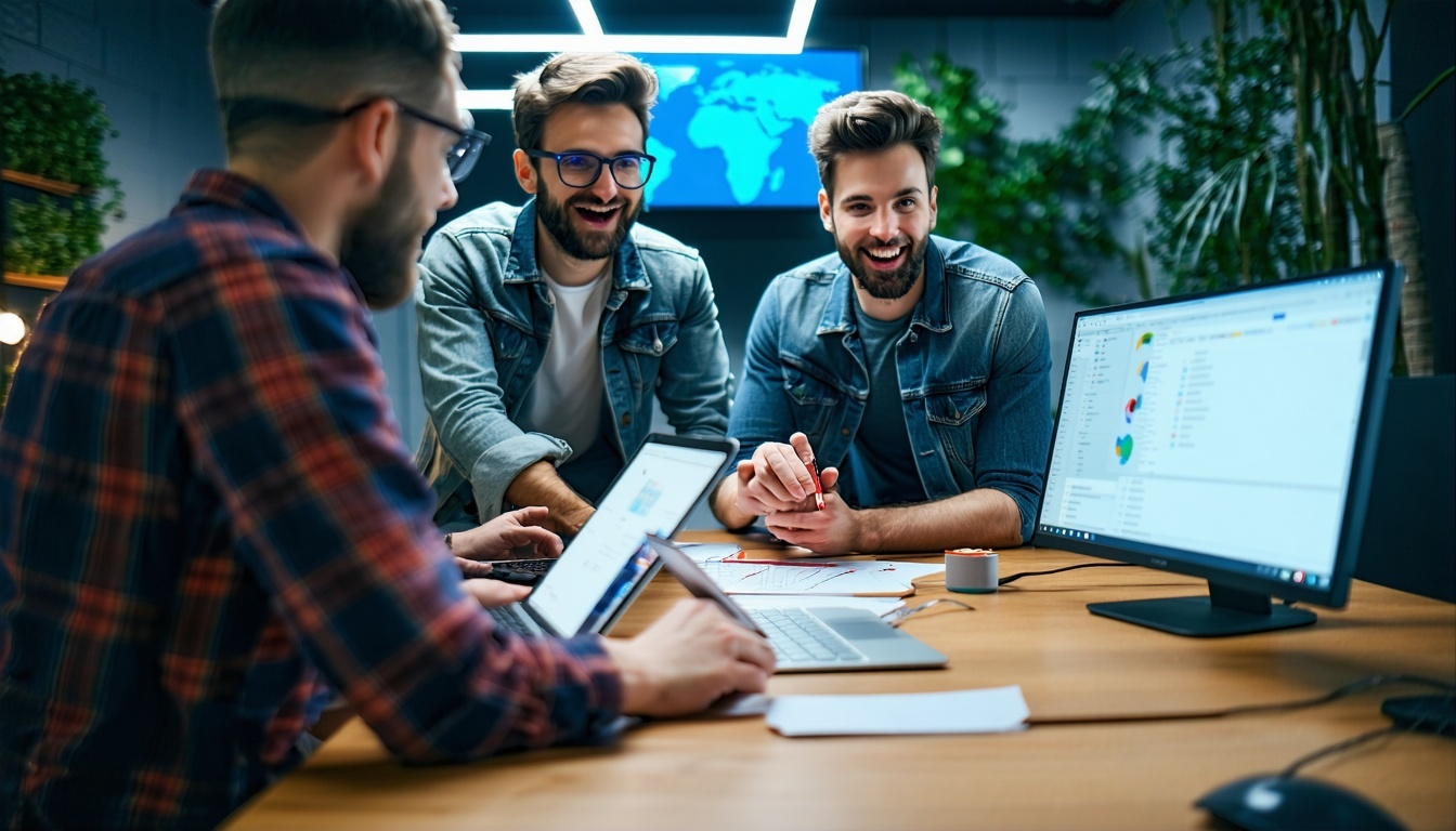 Team of software developers collaborating on a project